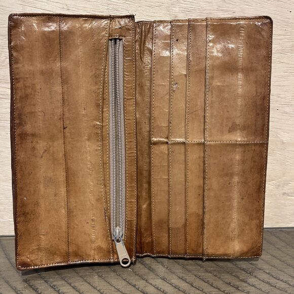 Vintage Wallet EEL SKIN Checkbook Billfold brown retro 4x7 - Picture 5 of 10